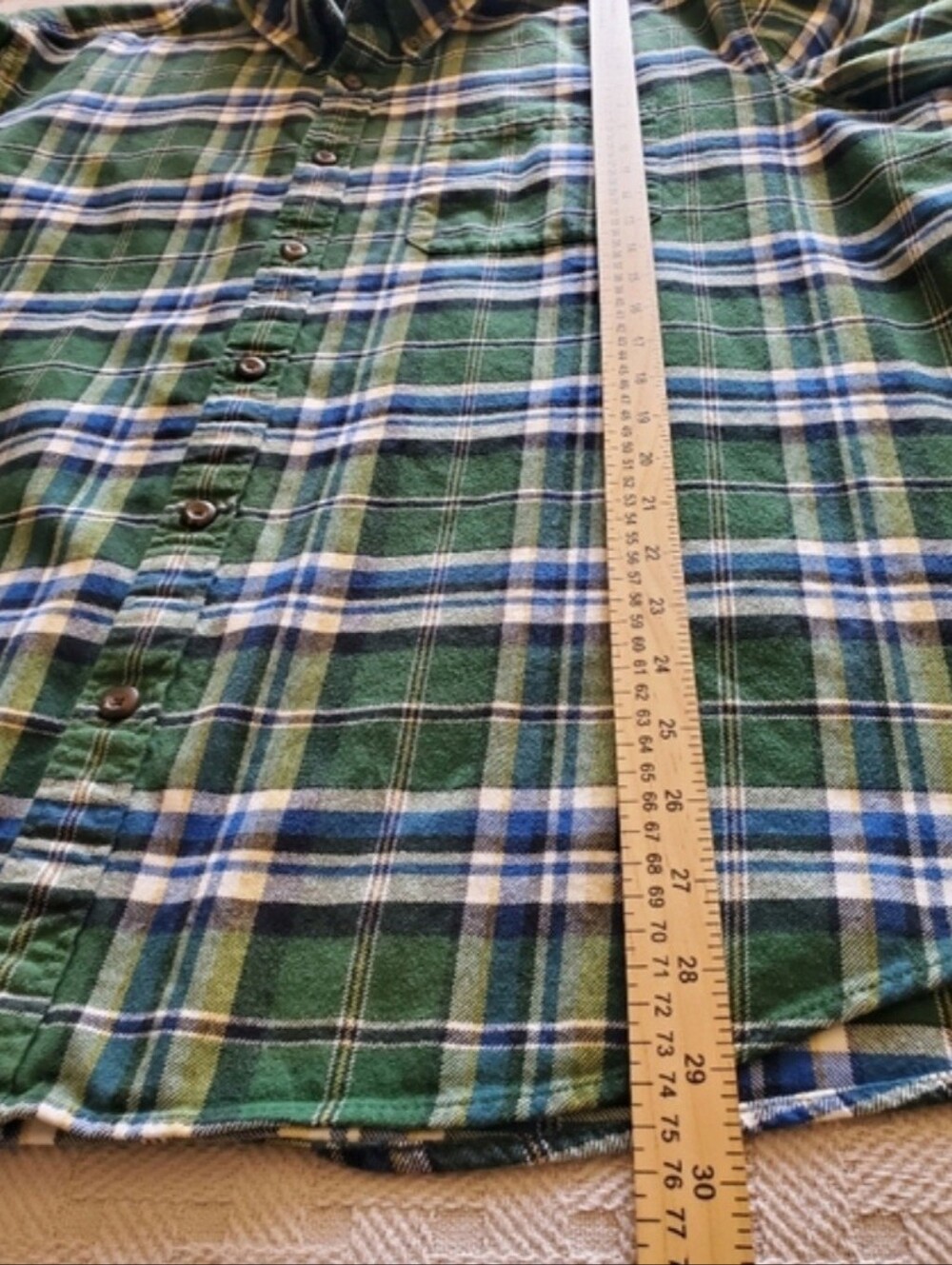 Eddie Bauer Mens XXL Relaxed Fit Green Blue Plaid Flannel Button Down Shirt - Picture 6 of 10